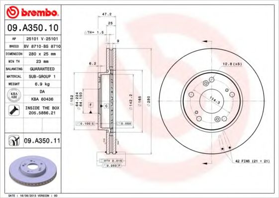 BREMBO 09A35011 Тормозные диски BREMBO для HONDA