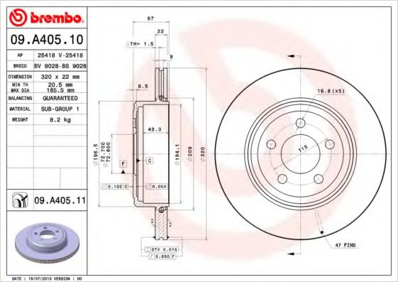 BREMBO 09A40511 Тормозные диски для CHRYSLER