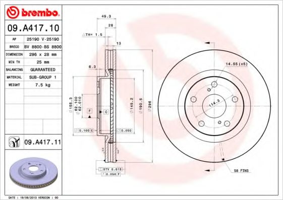 BREMBO 09A41711 Тормозные диски для LEXUS ES
