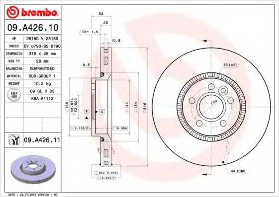 BREMBO 09A42610 Тормозные диски для VOLVO V70