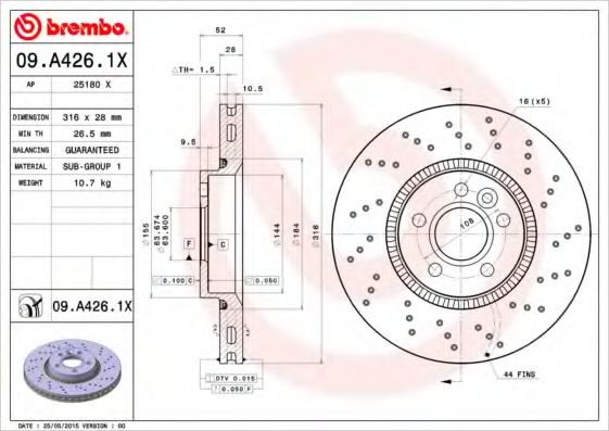 BREMBO 09A4261X Тормозные диски для VOLVO