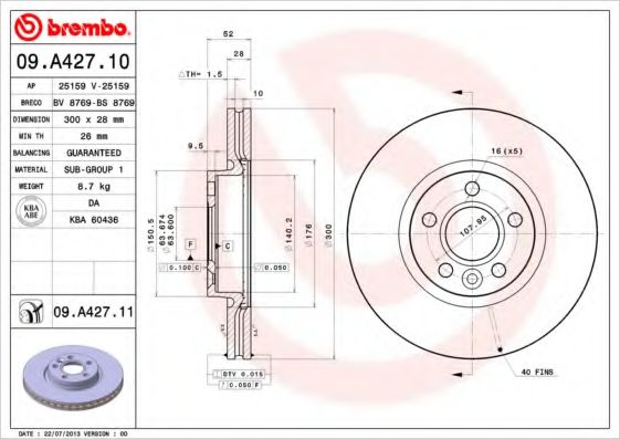 BREMBO 09A42710 Тормозные диски для VOLVO V70