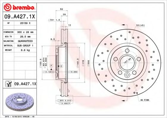 BREMBO 09A4271X Тормозные диски для VOLVO