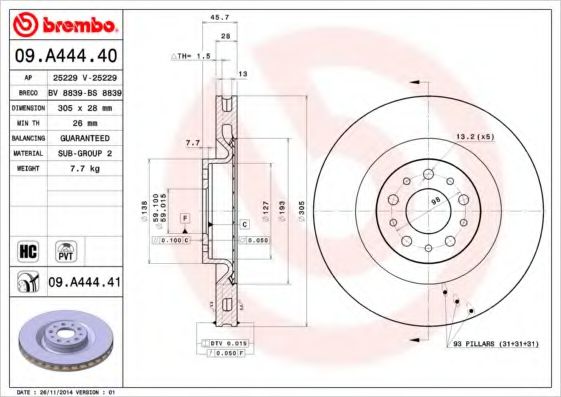 BREMBO 09A44440 Тормозные диски для FIAT PRATICO