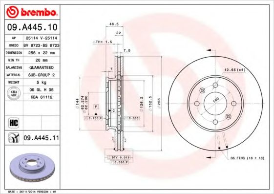 BREMBO 09A44510 Тормозные диски BREMBO для KIA