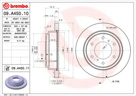 BREMBO 09A45011 Тормозные диски BREMBO для MITSUBISHI