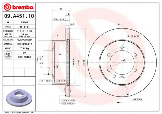 BREMBO 09A45110 Тормозные диски для NISSAN PATROL