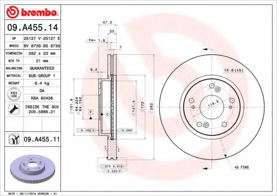 BREMBO 09A45514 Тормозные диски для HONDA FR-V