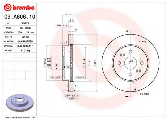 BREMBO 09A60610 Тормозные диски BREMBO для KIA