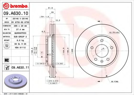 BREMBO 09A63010 Тормозные диски для CHEVROLET