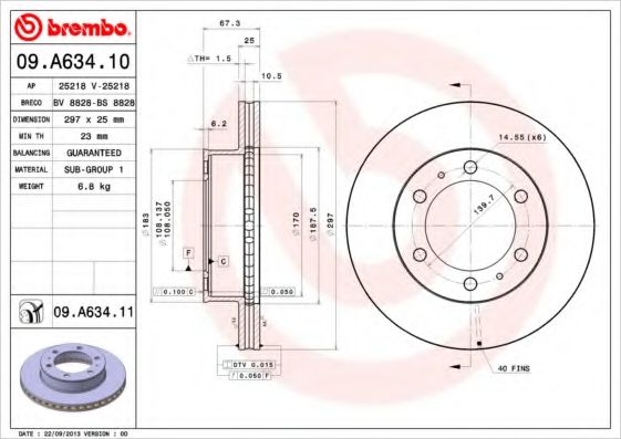 BREMBO 09A63410 Тормозные диски для TOYOTA HILUX