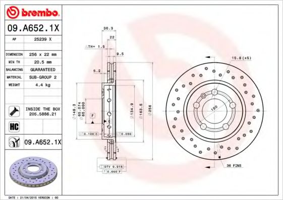 BREMBO 09A6521X Тормозные диски для SKODA
