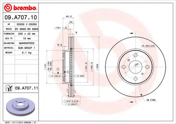 BREMBO 09A70710 Тормозные диски для TOYOTA PRIUS C