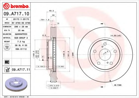 BREMBO 09A71710 Тормозные диски BREMBO для LEXUS
