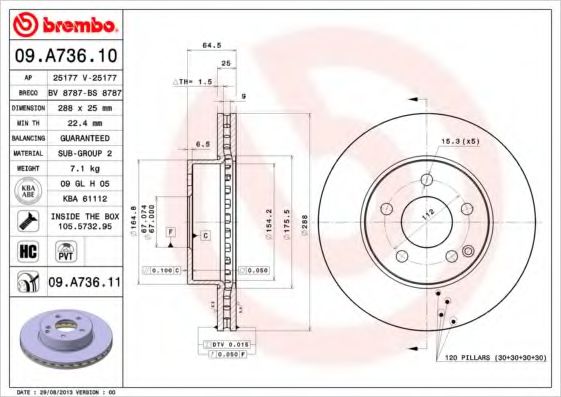 BREMBO 09A73611 Тормозные диски BREMBO для MERCEDES-BENZ
