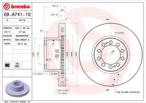 BREMBO 09A74110 Тормозные диски для MERCEDES-BENZ ACTROS