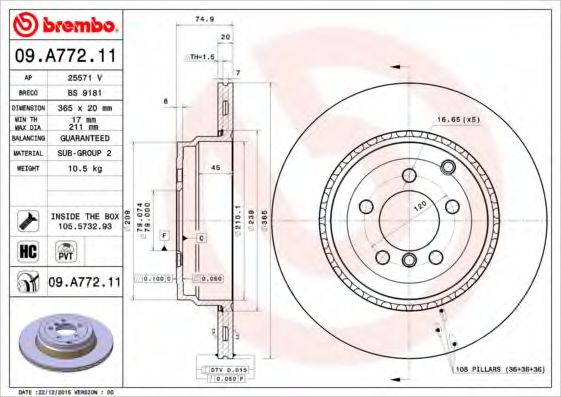BREMBO 09A77211 Тормозные диски для LAND ROVER