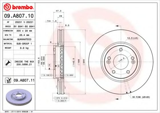 BREMBO 09A80710 Тормозные диски BREMBO для KIA