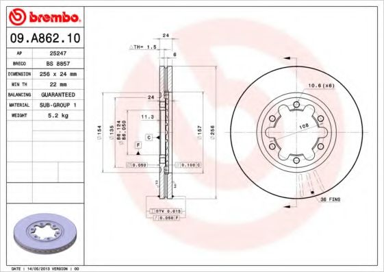BREMBO 09A86210 Тормозные диски для MAZDA BT-50