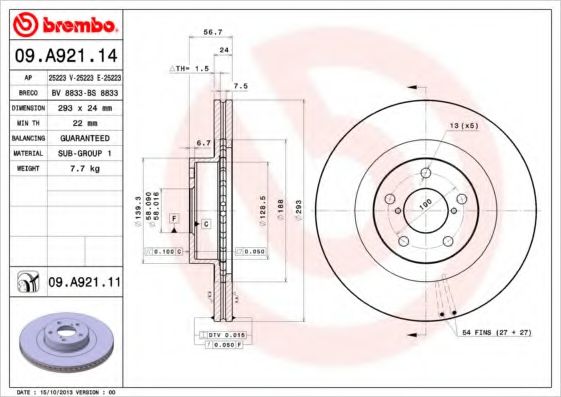 BREMBO 09A92111 Тормозные диски BREMBO для SUBARU