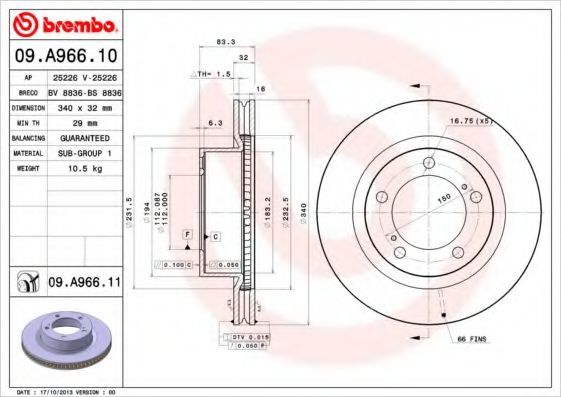 BREMBO 09A96610 Тормозные диски BREMBO для LEXUS