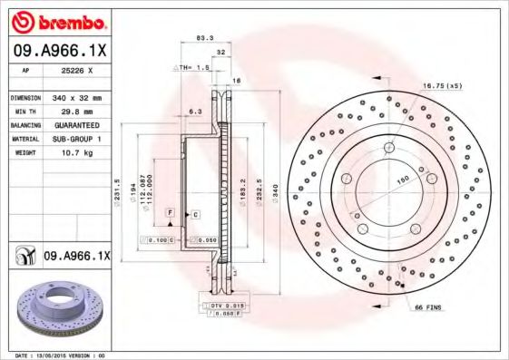 BREMBO 09A9661X Тормозные диски BREMBO для LEXUS