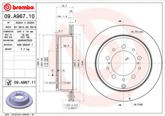BREMBO 09A96710 Тормозные диски BREMBO для LEXUS