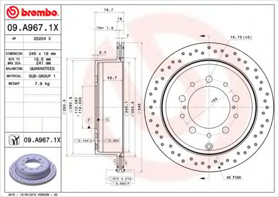BREMBO 09A9671X Тормозные диски BREMBO для LEXUS