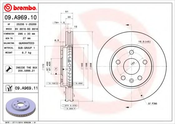 BREMBO 09A96910 Тормозные диски BREMBO для CHEVROLET