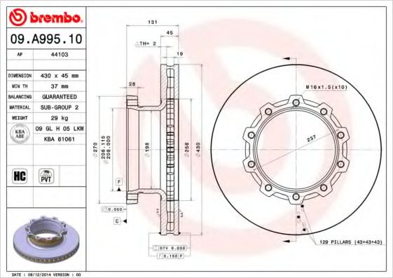 BREMBO 09A99510 Тормозные диски для SCANIA P,G,R,T