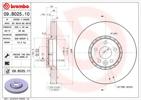 BREMBO 09B02511 Тормозные диски BREMBO для VOLVO