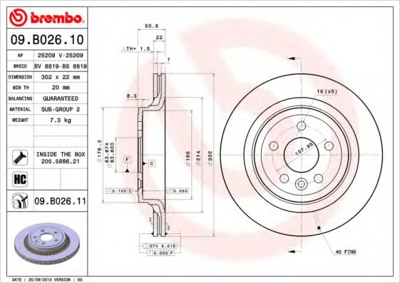 BREMBO 09B02611 Тормозные диски для VOLVO