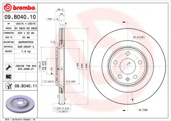 BREMBO 09B04011 Тормозные диски для AUDI Q5