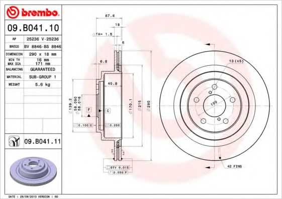 BREMBO 09B04110 Тормозные диски BREMBO для SUBARU