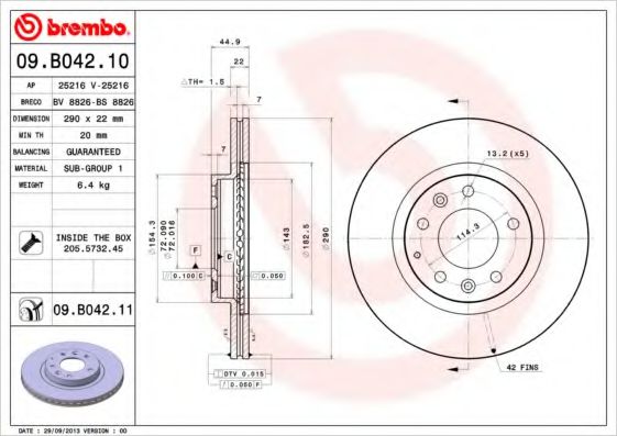 BREMBO 09B04211 Тормозные диски для MAZDA