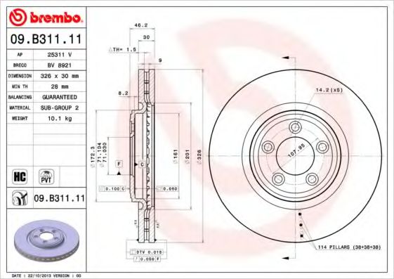 BREMBO 09B31111 Тормозные диски для JAGUAR XF