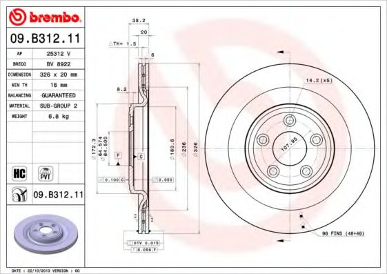 BREMBO 09B31211 Тормозные диски для JAGUAR XK