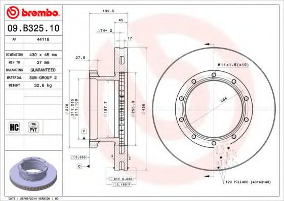 BREMBO 09B32510 Тормозные диски для MERCEDES-BENZ CITARO