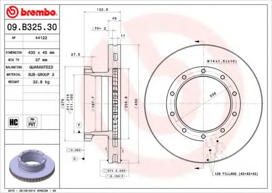 BREMBO 09B32530 Тормозные диски для MERCEDES-BENZ ACTROS