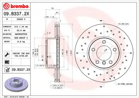 BREMBO 09B3372X Тормозные диски для BMW 4