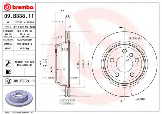 BREMBO 09B33811 Тормозные диски для BMW 4