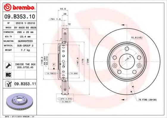 BREMBO 09B35310 Тормозные диски для RENAULT LATITUDE