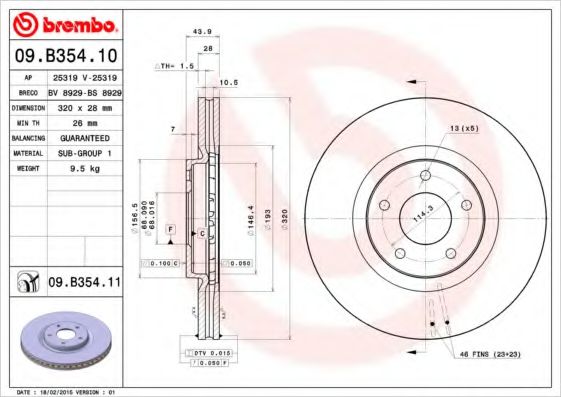 BREMBO 09B35410 Тормозные диски для RENAULT KOLEOS