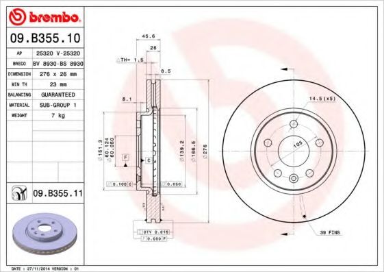 BREMBO 09B35510 Тормозные диски BREMBO для CHEVROLET