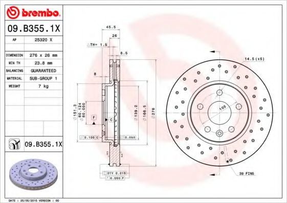 BREMBO 09B3551X Тормозные диски для CHEVROLET SONIC