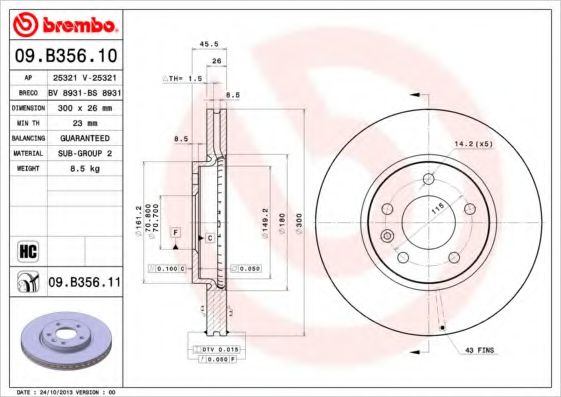BREMBO 09B35611 Тормозные диски BREMBO для CHEVROLET