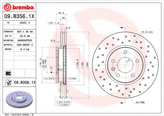 BREMBO 09B3561X Тормозные диски для CHEVROLET VOLT