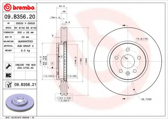 BREMBO 09B35620 Тормозные диски BREMBO для CHEVROLET