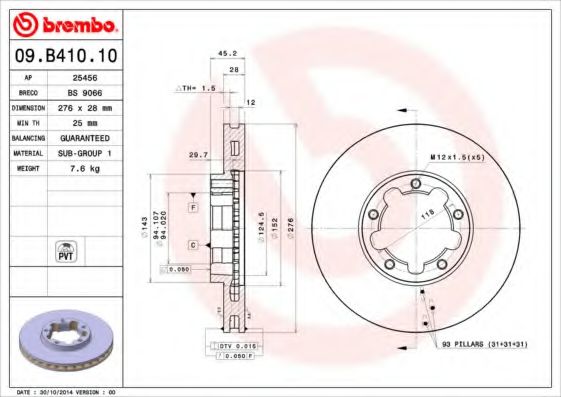 BREMBO 09B41010 Тормозные диски BREMBO для RENAULT TRUCKS