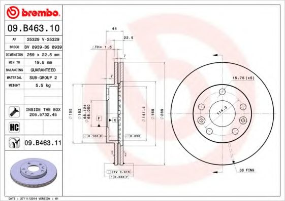 BREMBO 09B46310 Тормозные диски BREMBO для RENAULT